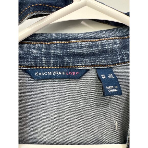 Isaac Mizrahi Live Indigo True Denim Jacket with Waist Tie Plus Size 3X Indigo - Picture 5 of 8